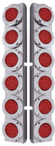 (2/Bulk) Stainless Steel Peterbilt 12 Led Cutout Rear A/C Bracket W/2" 9 Red Led Flat Reflector Light & Chrome Pl. Bezel - Red Lens