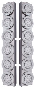(2/Bulk) Stainless Steel Peterbilt 12 Led Cutout Rear A/C Bracket W/2" 9 Red Led Flat Reflector Light & Chrome Pl. Bezel - Clear Lens