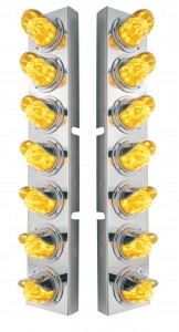 (2/Bulk) Stainless Steel Kenworth 14 Led Cutout Front A/C Bracket W/ 11 Amber Led Medium Watermelon W/ Stainless Steel Visor - Amber Lens
