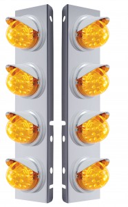 (2/Bulk) Stainless Steel Peterbilt 8 Led Cutout A/C Bracket W/ 17 Amber Led Clear W/ Reflector Dual Function Cab Lt & Cr Vsr - Amber Lens