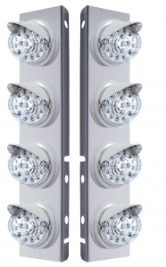 (2/Bulk) Stainless Steel Peterbilt 8 Led Cutout A/C Bracket W/ 17 Amber Led Clear W/Reflector Dual Function Cab Lt & Cr Vsr - Clear Lens