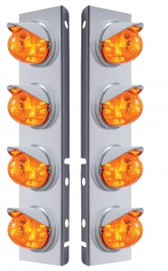 (2/Bulk) Stainless Steel Peterbilt 8 Led Cutout A/C Bracket W/ 17 Amber Led Watermelon Cab Light & Cr Visor - Amber Lens