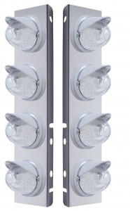 (2/Bulk) Stainless Steel Peterbilt 8 Led Cutout A/C Bracket W/ 17 Amber Led Watermelon Cab Light & Cr Visor - Clear Lens
