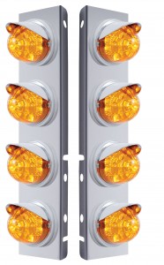 (2/Bulk) Stainless Steel Peterbilt 8 Led Cutout A/C Bracket W/ 17 Amber Led Watermelon W/ Reflector Cab Lt & Cr Visor - Amber Lens