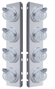 (2/Bulk) Stainless Steel Peterbilt 8 Led Cutout A/C Bracket W/ 17 Amber Led Watermelon W/ Reflector Cab Lt & Cr Visor - Clear Lens