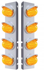 (2/Bulk) Stainless Steel Peterbilt 8 Led Cutout A/C Bracket W/ 17 Amber Led Beehive Cab Light & Cr Visor - Amber Lens