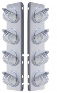 (2/Bulk) Stainless Steel Peterbilt 8 Led Cutout A/C Bracket W/ 17 Amber Led Beehive Cab Light & Cr Visor - Clear Lens