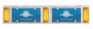 Stainless Steel Two License Plate Holder With Three 21 Amber Led Rectangular Lights - Amber Lens