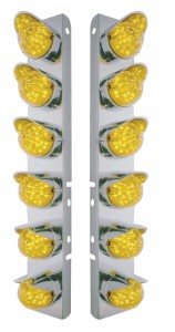 Stainless Steel Peterbilt air Cleaner Kit With Twelve 19 Amber Led Watermelon Marker Light With Visor - Amber Lens