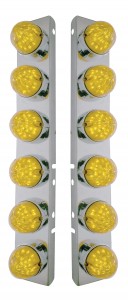 Stainless Steel Peterbilt air Cleaner Kit With Twelve 19 Amber Led Watermelon Marker Light Without Visor - Amber Lens