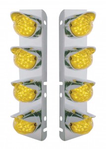 Stainless Steel Peterbilt air Cleaner Kit With Eight 19 Amber Led Watermelon Marker Light With Visor - Amber Lens