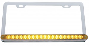 Chrome License Plate W/ 19 Amber Led 12" Reflector Light Bar - Amber Lens