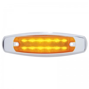 12 Amber Led Peterbilt Rectangular Clearance/Marker Light W/ Stainless Steel Bezel - Amber Lens