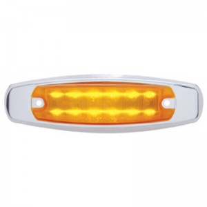12 Amber Led Peterbilt Rectangular Clearance/Marker Light W/ Stainless Steel Bezel - Amber Lens