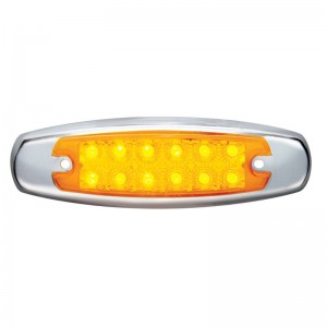 12 Amber Led Peterbilt Clearance/Marker Light W/ Chrome Steel Bezel - Amber Lens