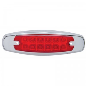 12 Red Led Peterbilt Clearance/Marker Light W/ Chrome Steel Bezel - Red Lens