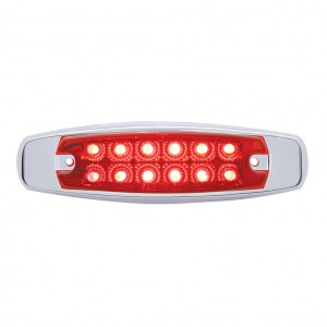 12 Red Led Peterbilt Clearance/Marker Light W/ Chrome Steel Bezel - Red Lens