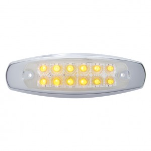 12 Amber Led Peterbilt Clearance/Marker Light W/ Chrome Steel Bezel - Clear Lens