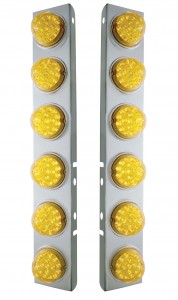 Stainless Steel Peterbilt A/C Light Bracket W/ Six 17 Amber Led Clear Reflector Light - Amber Lens