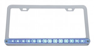 Chrome License Frame W/ 14 Blue Led 12" Light Bar - Clear Lens