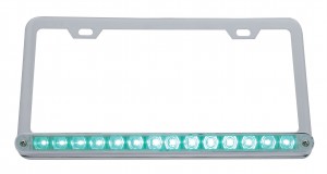 Chrome License Frame W/ 14 Green Led 12" Light Bar - Clear Lens