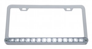 Chrome License Frame W/ 14 White Led 12" Light Bar - Clear Lens