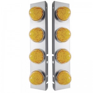 (2/Bulk) Stainless Steel Peterbilt a/C Light Bracket W/ Four 17 Amber Led 2 Function Watermelon Aux./Cab Lt - Amber Lens