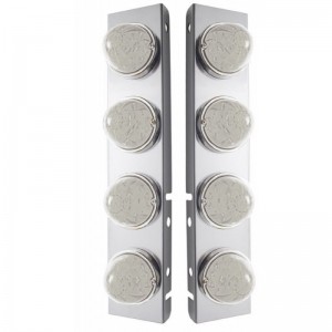 (2/Bulk) Stainless Steel Peterbilt a/C Light Bracket W/ Four 17 Amber Led 2 Function Watermelon Aux./Cab Lt - Clear Lens