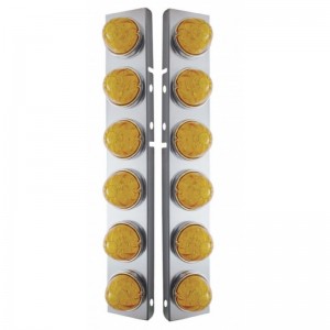 (2/Bulk) Stainless Steel Peterbilt a/C Light Bracket W/ Six 17 Amber Led 2 Function Watermelon Aux./Cab Lt - Amber Lens