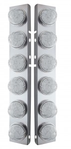 (2/Bulk) Stainless Steel Peterbilt a/C Light Bracket W/ Six 17 Amber Led 2 Function Watermelon Aux./Cab Lt - Clear Lens