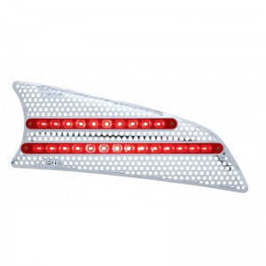 Chrome Pl. 07+ Kenworth t660 Passenger Side Air Intake W/ 10 Red Led 9" & 14 Red Led 12" Lt Bar - Red Lens