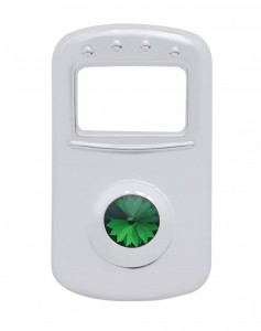 (3/Card) Chrome Plastic Peterbilt Rocker Switch Cover W/ Diamond - Green