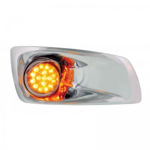17 Amber Led Kenworth T660 Passenger Front Bumper Dual Function Clear Style Light W/ Reflector W/ Visor - Amber Lens