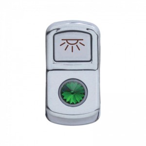 Chrome Plastic "Cab Light" Rocker Switch Cover W/ Diamond - Green