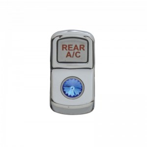 Chrome Plastic "Rear A/C" Rocker Switch Cover W/ Diamond - Blue