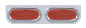 Stainless Steel Light Bracket W/ Two 12 Red Led Oval Light W/ Visor - Red Lens