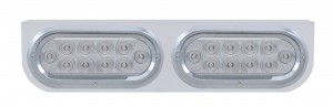 Stainless Steel Light Bracket W/ Two 10 Red Led Reflector Oval Light W/ Visor - Clear Lens