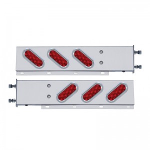 (2/Bulk) Stainless Steel Rear Light Bar With Six 10 Red Led Oval Red Lens Light With Visor - 3 3/4" Bolt Pattern