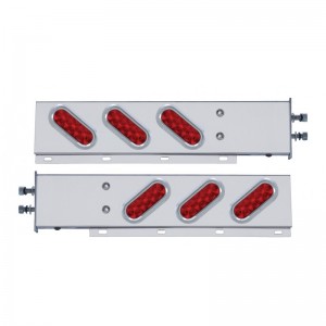 (2/Bulk) Stainless Steel Rear Light Bar With Six 10 Red Led Oval Red Lens Light With Visor - 2 1/2" Bolt Pattern