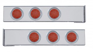 (2/Bulk) Chrome 2 Pcs. Rear Light Bar W/ Six 12 Led 4" Red Lens Reflector Light W/ Visor - 4 Hole Flange Mount