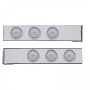 (2/Bulk) Chrome 2 Pcs. Rear Light Bar W/ Six 10 Led 4" Clear Lens Light W/ Visor - 4 Hole Flange Mount