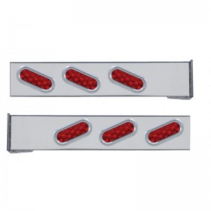 (2/Bulk) Chrome 2 Pcs. Rear Light Bar W/ 6 Slanted 10 Led Oval Red Lens Light W/ Visor - 4 Hole Flange Mount