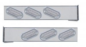 (2/Bulk) Chrome Rear Light Bar W/ Six 10 Red Led Slant Oval Reflector Light W/ Visor - Clear Lens