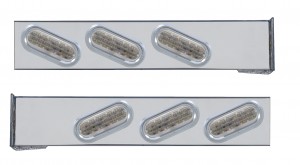 (2/Bulk) Stainless Steel 2 Pcs. Rear Light Bar W/ 6 Slanted 60 Led Oval Clear Lens Light W/ Visor - 4 Hole Flange Mount