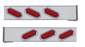 (2/Bulk) Stainless Steel 2 Pcs. Rear Light Bar W/ 6 Slanted 10 Led Oval Red Lens Light W/ Visor - 4 Hole Flange Mount