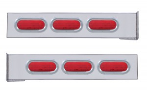 (2/Bulk) Stainless Steel 2 Pcs. Rear Light Bar W/ 6 Straight 60 Led Oval Red Lens Light W/ Visor - 4 Hole Flange Mount
