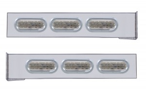(2/Bulk) Stainless Steel 2 Pcs. Rear Light Bar W/ 6 Straight 60 Led Oval Clear Lens Light W/ Visor - 4 Hole Flange Mount