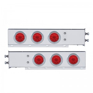 (2/Bulk) Stainless Steel Spring Loaded Rear Light Bar W/ Six 10 Red Led 4" Red Lens Light W/ Visor - 2 1/2" Bolt Pattern