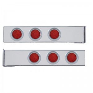 (2/Bulk) Chrome 2 Pcs. Rear Light Bar W/ Six 36 Led 4" Red Lens Economy Light W/ Visor - 4 Hole Flange Mount