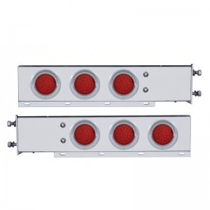 (2/Bulk) Chrome Spring Loaded Rear Light Bar W/ Six 36 Red Led 4" Red Lens Light W/ Visor - 3 3/4" Bolt Pattern